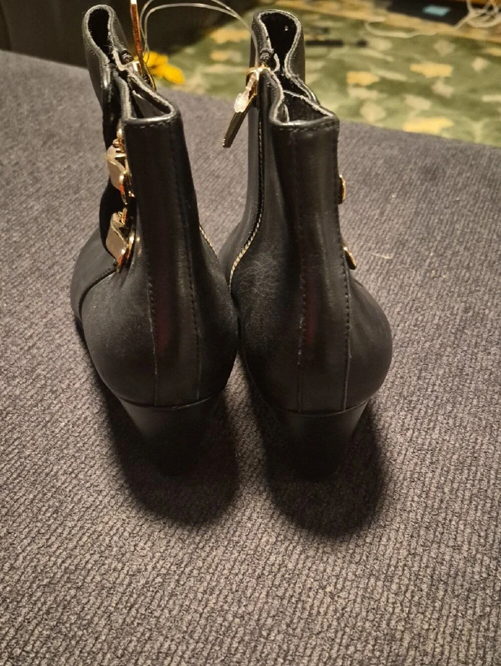 Sam Edelman Black Ankle Booties with Gold Buckle Detail